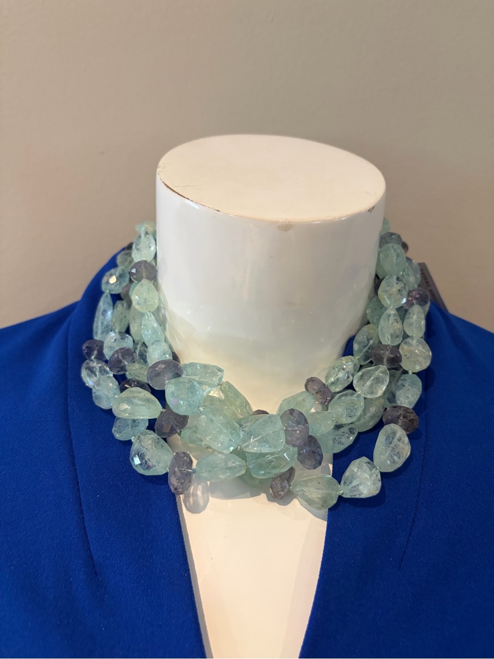 Stephen Dweck Aquamarine and Amethyst Multi-Strand Statement Necklace/ earrings